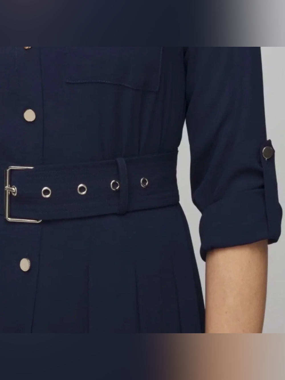WHBM Long Navy Shirt Dress with Belt - Picture 5 of 6